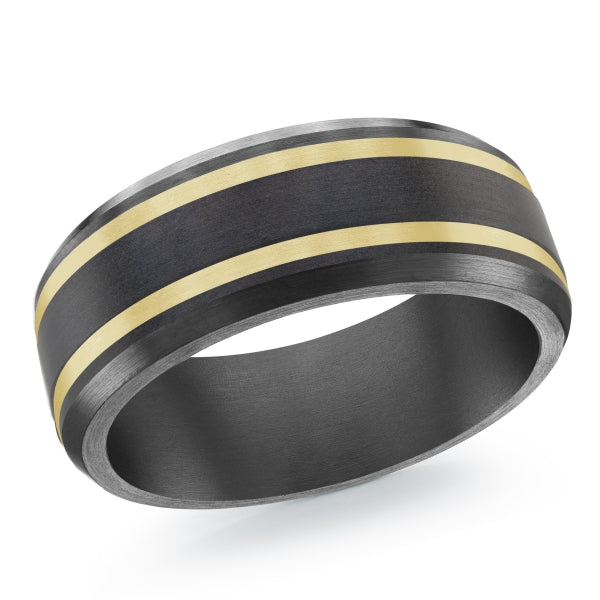 BLACK ZIRCONIUM, GOLD & CARBON FIBER MARDINI WEDDING BAND