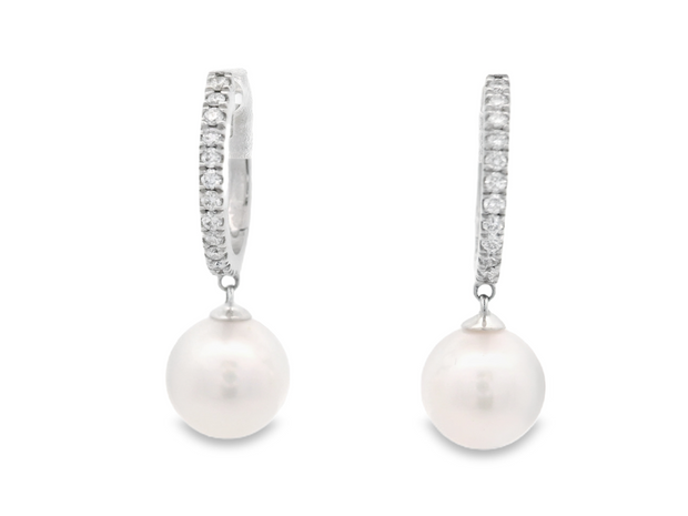 Pearl Dangle Diamond Hoop Earrings