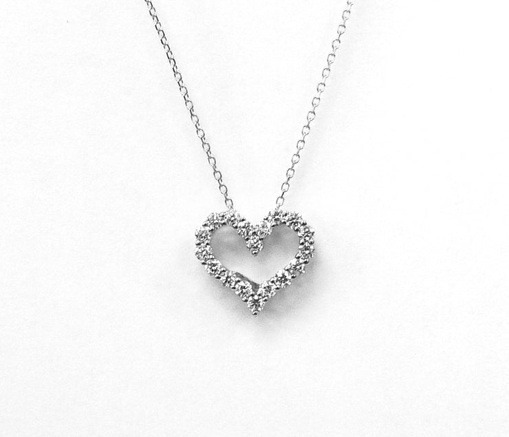 Shared Prong Open Heart Diamond Necklace Pendant