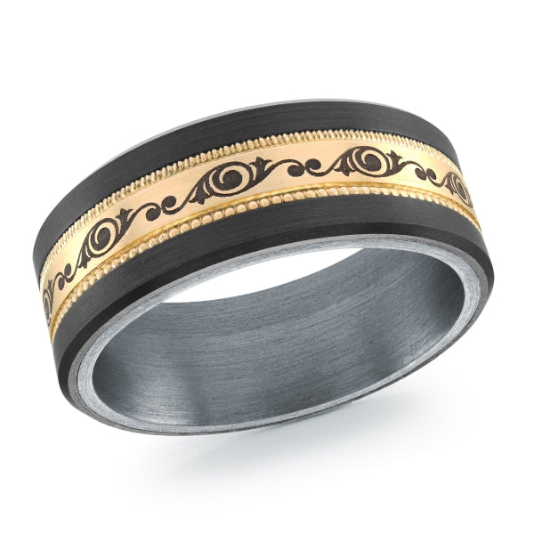 BLACK CARBON FIBER, GOLD & TANTALUM MARDINI WEDDING BAND