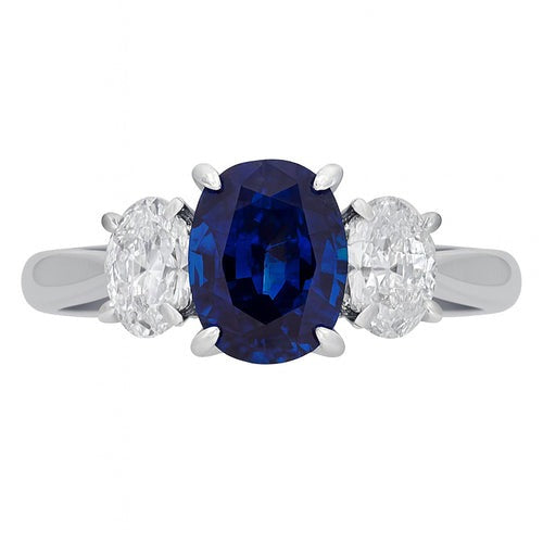 Oval & Diamond 3 Stone Ring