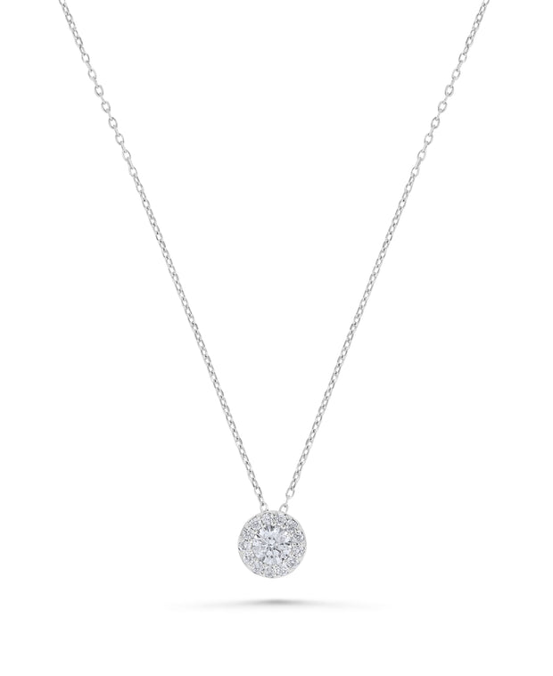 Yellow Gold Prong Set Round Center Diamond With Halo Pendant Necklace