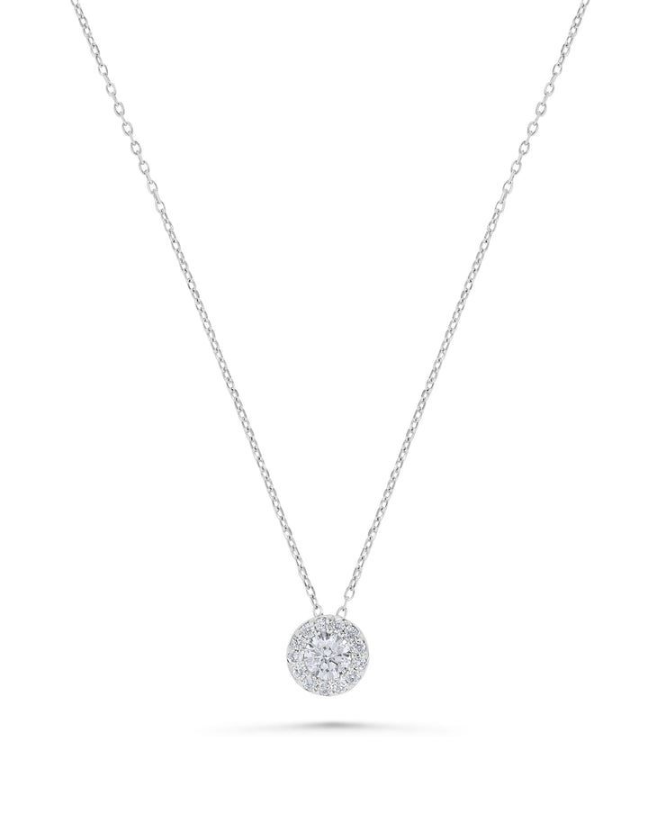 Yellow Gold Prong Set Round Center Diamond With Halo Pendant Necklace