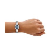 Tory Burch - Oval Watch Silver With Blue Dial & Pave Crystals