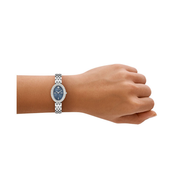 Tory Burch - Oval Watch Silver With Blue Dial & Pave Crystals