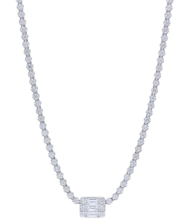 DIAMOND CLUSTER ON TENNIS STYLE NECKLACE