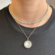 Mother of Pearl & Diamond Disc Pendant