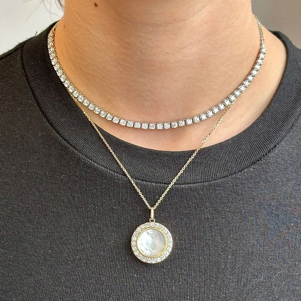 Mother of Pearl & Diamond Disc Pendant