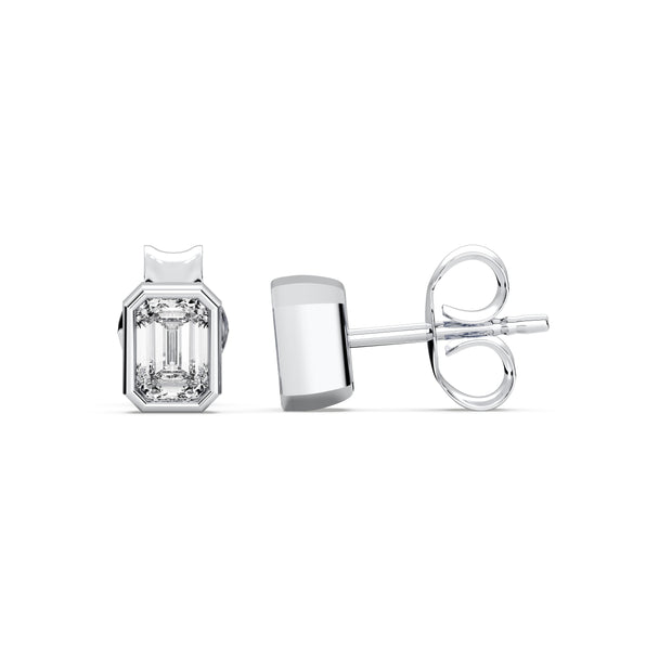 Bezel Set Emerald Cut Diamond Stud Earrings