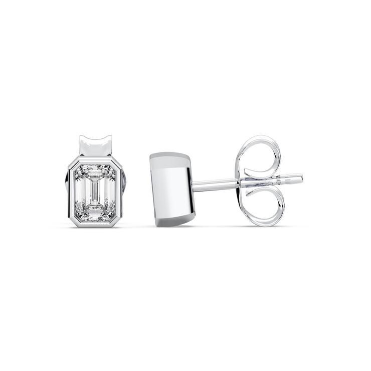 Bezel Set Emerald Cut Diamond Stud Earrings