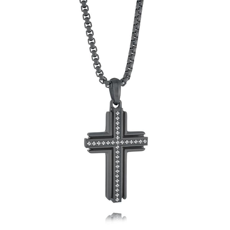 Italgem Steel – Black Cubic Zirconia Cross Necklace