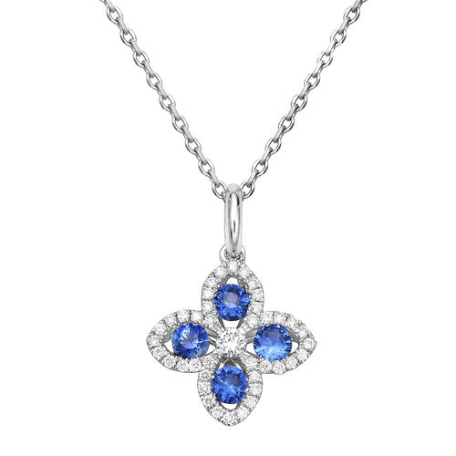 Sapphire & Diamond Flower Pendant
