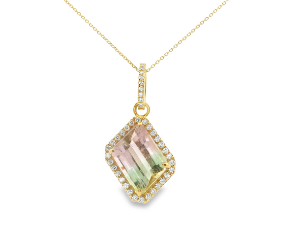 Watermelon Tourmaline & Diamond Pendant