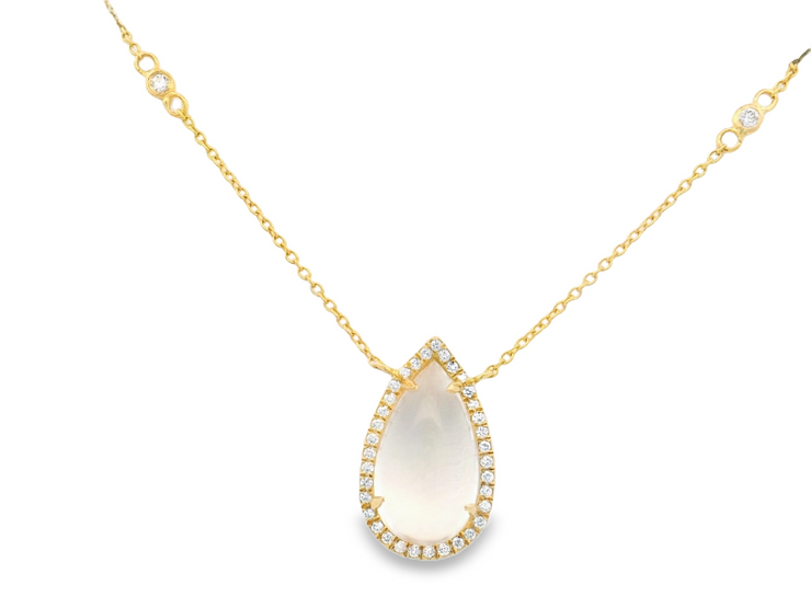 Moonstone & Diamond Teardrop Pendant
