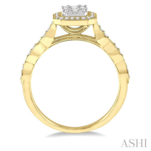ASHI - YELLOW GOLD BAGUETTE CLUSTER WITH HALO ENGAGEMENT RING