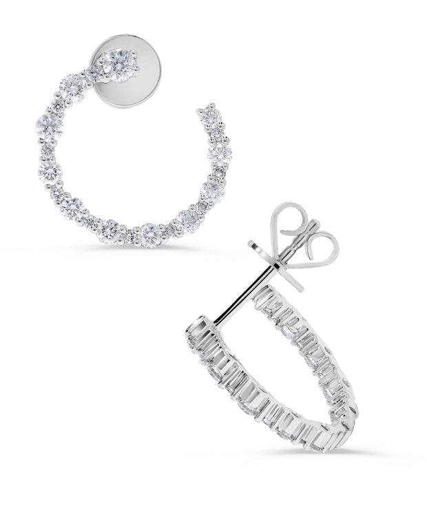 'C' Shape Alternating Larger And Smaller Round Diamond Earrings