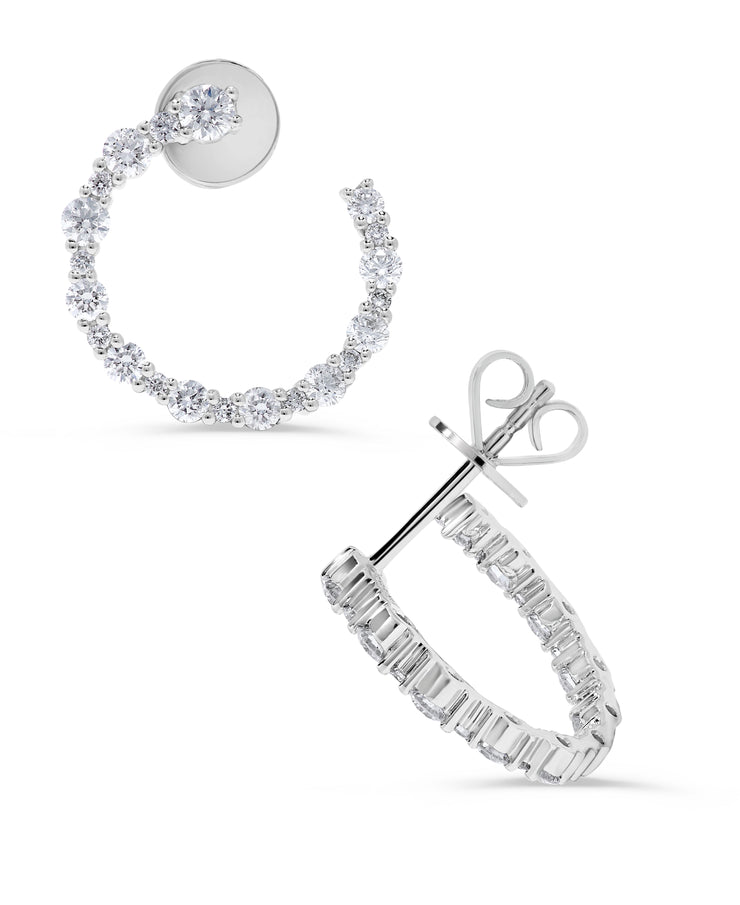 'C' Shape Alternating Larger And Smaller Round Diamond Earrings