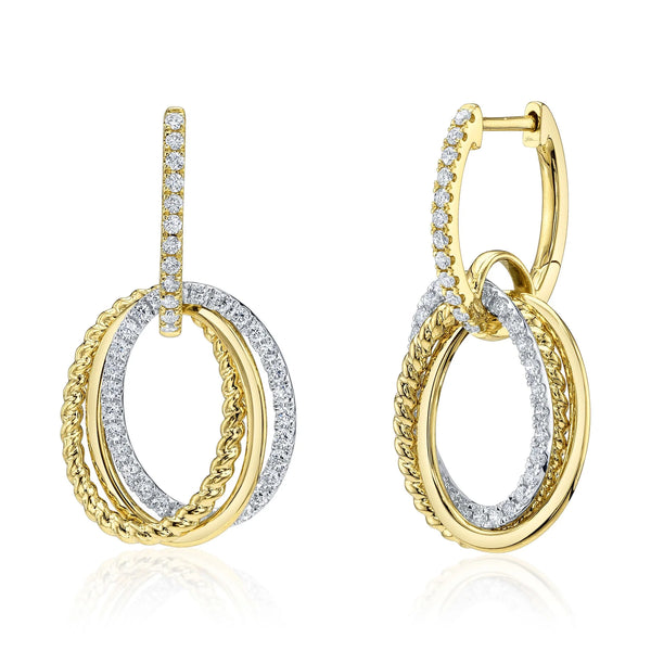 14K Yellow Gold Oval Diamond Hoop Earrings With 82=0.64ctw Round Diamonds