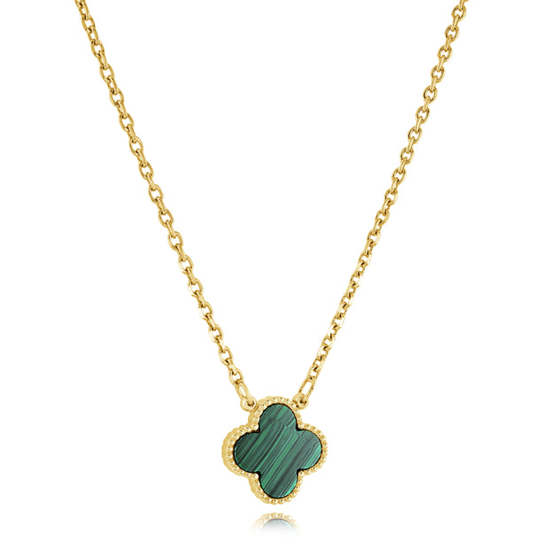 Italgem - Yellow Stainless Steel Green Malachite Clover Necklace 20"