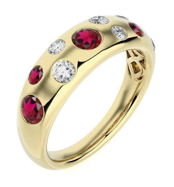 Flush Set Ruby & Diamond Dome Ring