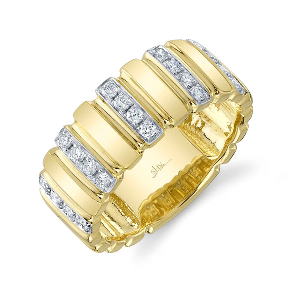 14K Yellow Gold With 5 White Gold Pave Diamond Sections Fashion Ring With 20=0.32ctw Round Diamonds