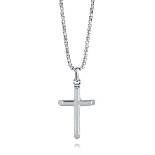 Stainless Steel Cross Pendant On Round Box Chain 22