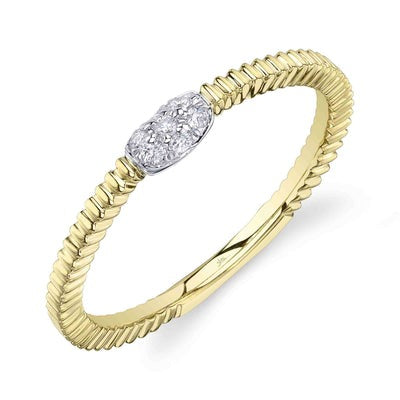 Siebke Hoyt Oval Shape Diamond Fashion Ring with Textured Vertical Line Shank in 14K Yellow and White Gold (0.07ct)