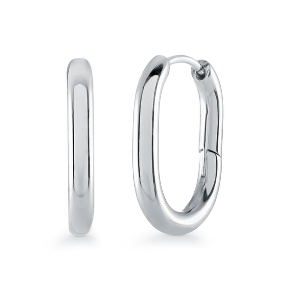 Lady's White Stainless Steel 13.5Mm Oval Hoop Earrings