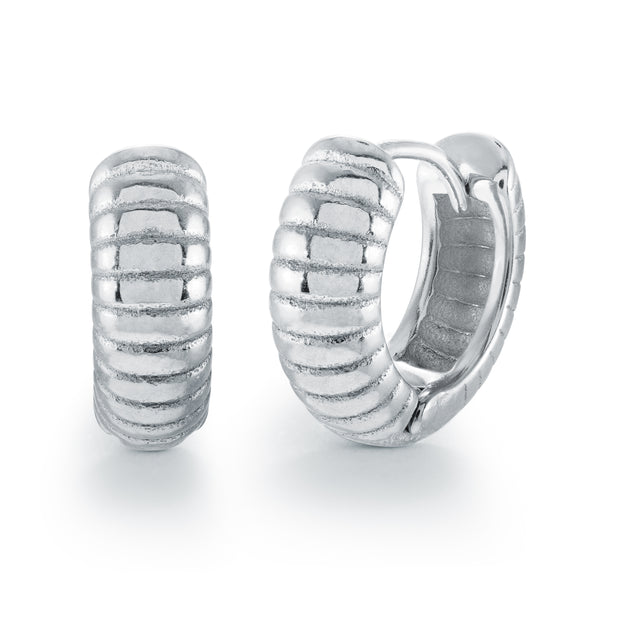 Italgem - Stainless Steel Ribbed Huggie Earrings