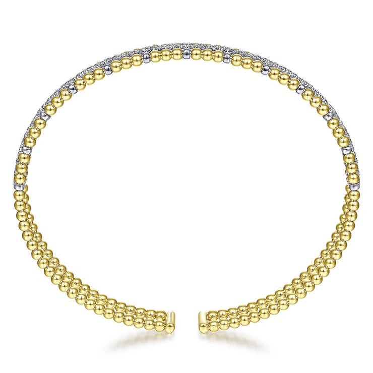 GABRIEL & CO - Yellow and White Gold Bujukan Cuff Bracelet with Inner Diamond Channel