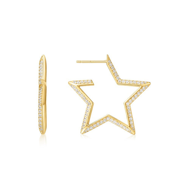 Ania Haie - Gold Large Star-Shaped Pavé Hoop Earrings