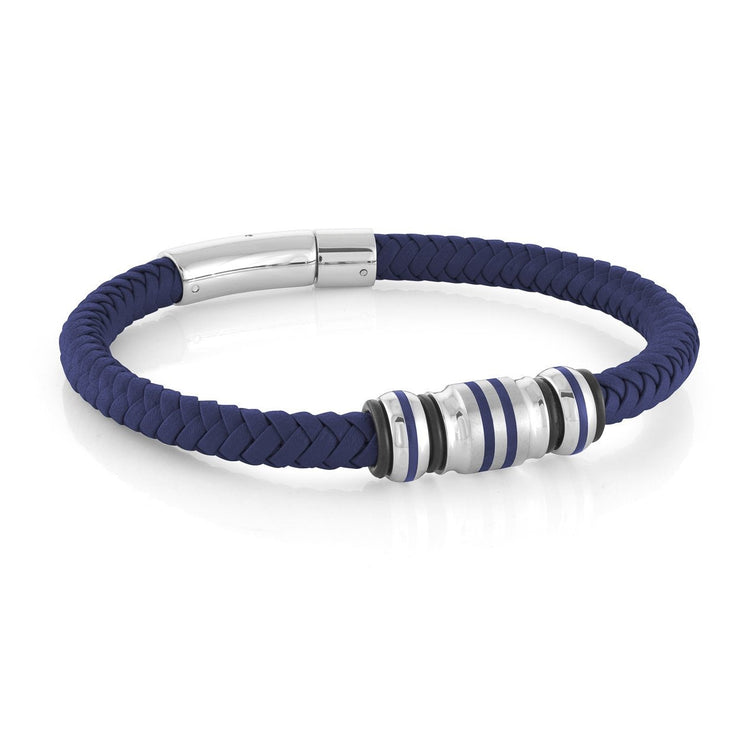Blue Plaited Leather Bracelet