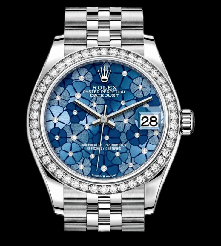 2023 Rolex Datejust - Blue Floral Diamond Dial with Diamond Bezel