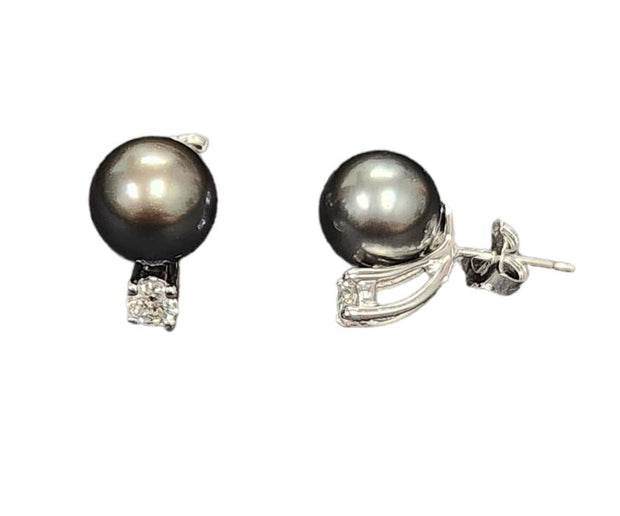 TAHITIAN PEARL & DIAMOND EARRINGS