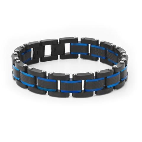 Black & Blue Stainless Steel Watch Band Bracelet