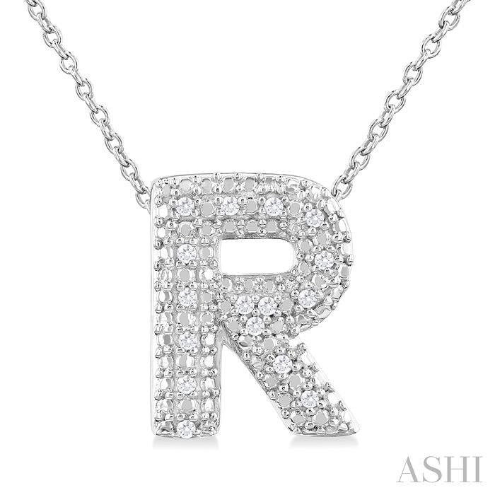 Silver Bubble 'R' Initial Diamond Pendant