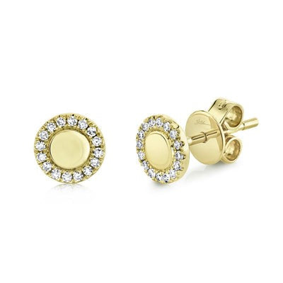 SHY CREATION - DIAMOND OUTLINE GOLD DISC POST EARRINGS