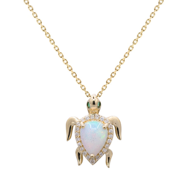 Pear Ethiopian Opal w/ Halo Turtle Pendant