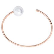 Pearl & Diamond Open Bangle Bracelet