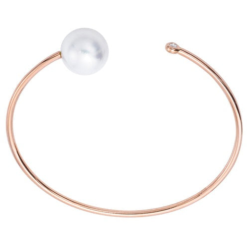 Pearl & Diamond Open Bangle Bracelet