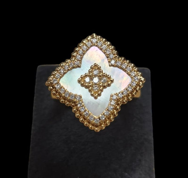 MOTHER OF PEARL & DIAMOND FLOWER RING