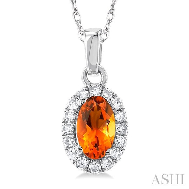 Oval Shape Citrine & Halo Diamond Pendant