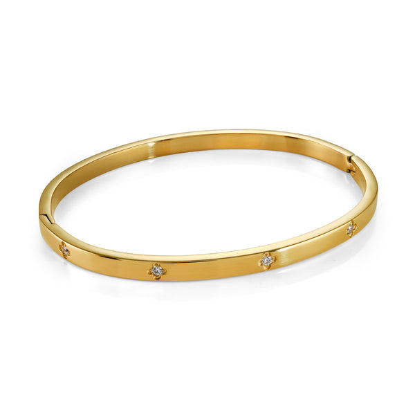 Italgem - Yellow Stainless Steel 4Mm Bangle Bracelet With CZ Clovers
