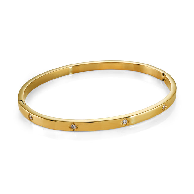Italgem - Yellow Stainless Steel 4Mm Bangle Bracelet With CZ Clovers