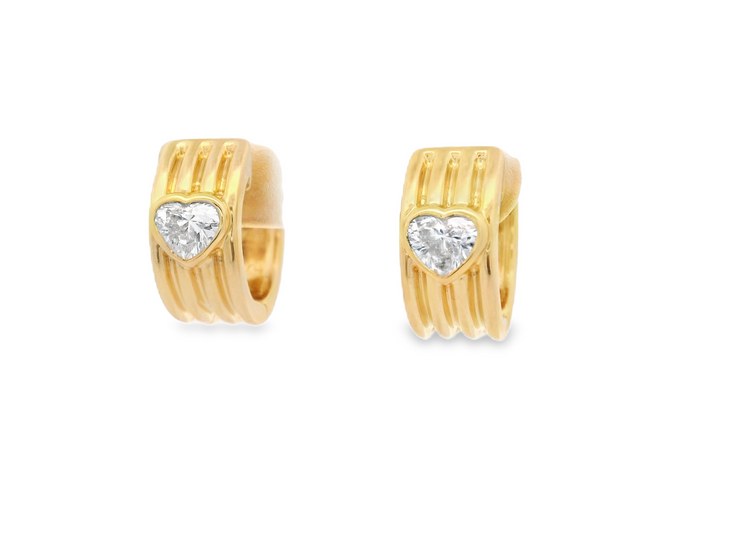 Heart Diamond Wide Huggie Hoop Earrings