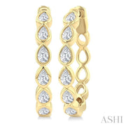 Pear Shape Bezel Set Diamond Fashion Hoop Earrings - 1CTTW