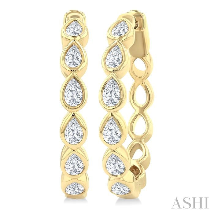 Pear Shape Bezel Set Diamond Fashion Hoop Earrings - 1CTTW
