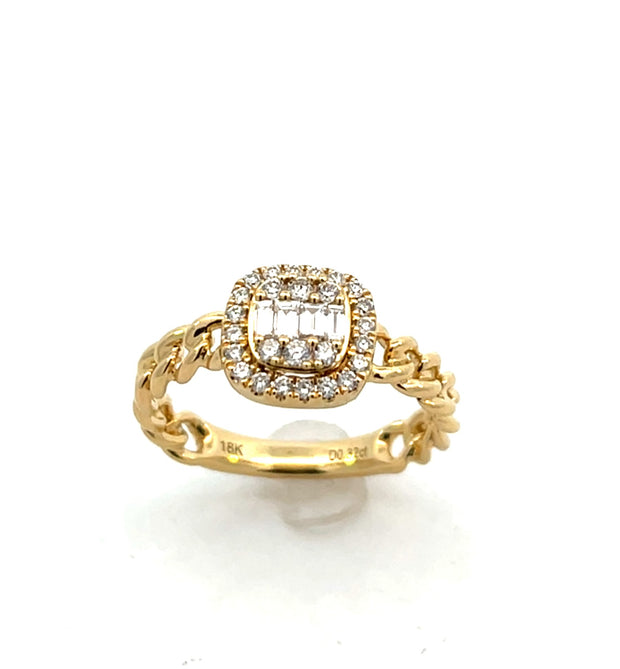 Cluster Diamond Fashion Ring With Halo And Chain Link Band