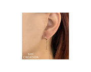 SHY CREATION - GOLD HOOPS WITH DIAMOND AND GOLD BAR DANGLE