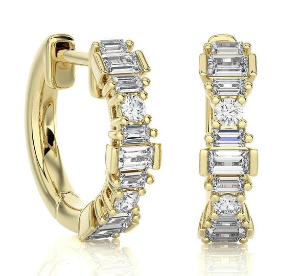 Baguette Diamond Huggie Hoop Earrings